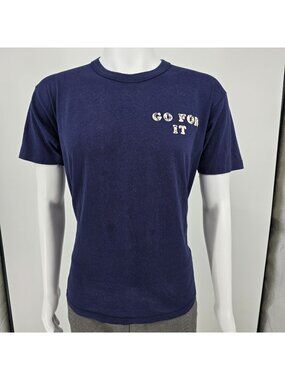 Vintage 1980s Russell Athletic "Go For It" & "Dunk Tank Wanda" Navy T-Shirt (L)